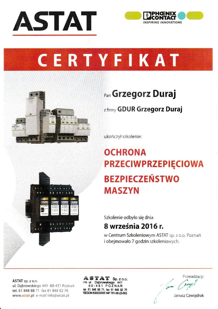 certyfikat astat
