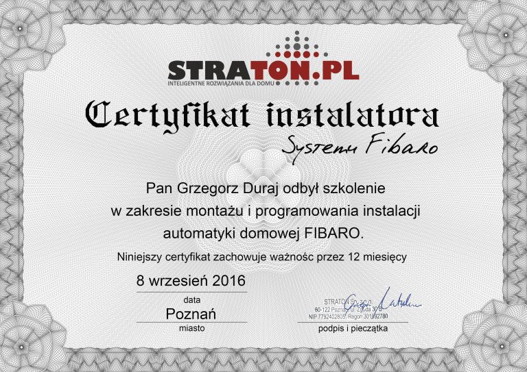 certyfikat straton