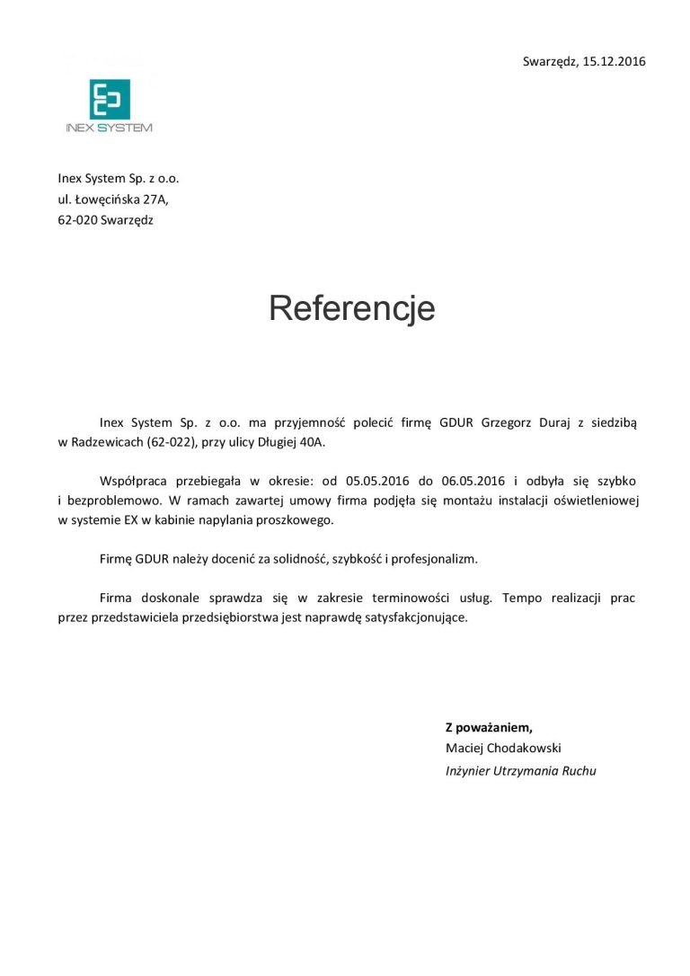 referencja od inex system