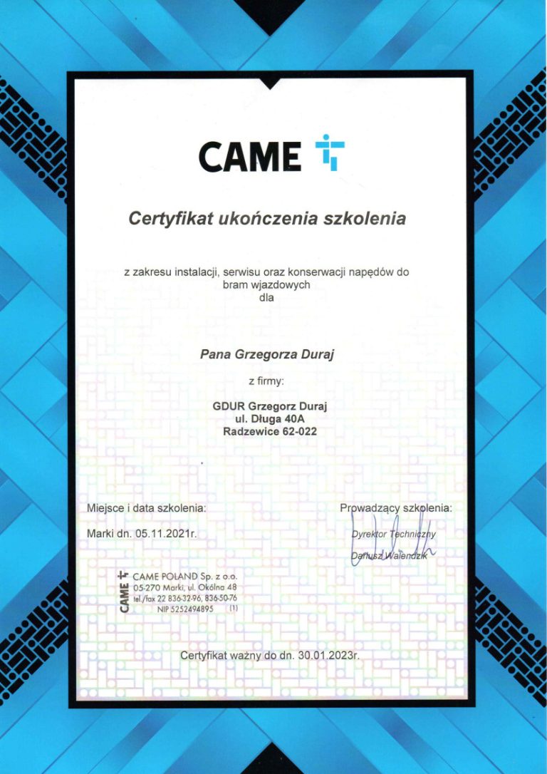 came gd certyfikat